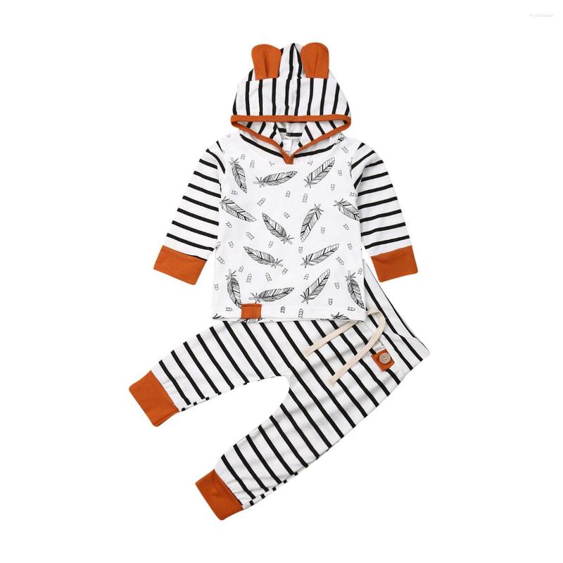 

Clothing Sets CitgeeAutumn Born Baby Boys Girls Outfit Long Sleeve Leaf Printed Cartoon Ears Hooded Sweatshirt Tops Striped Pants Set, Picture shown