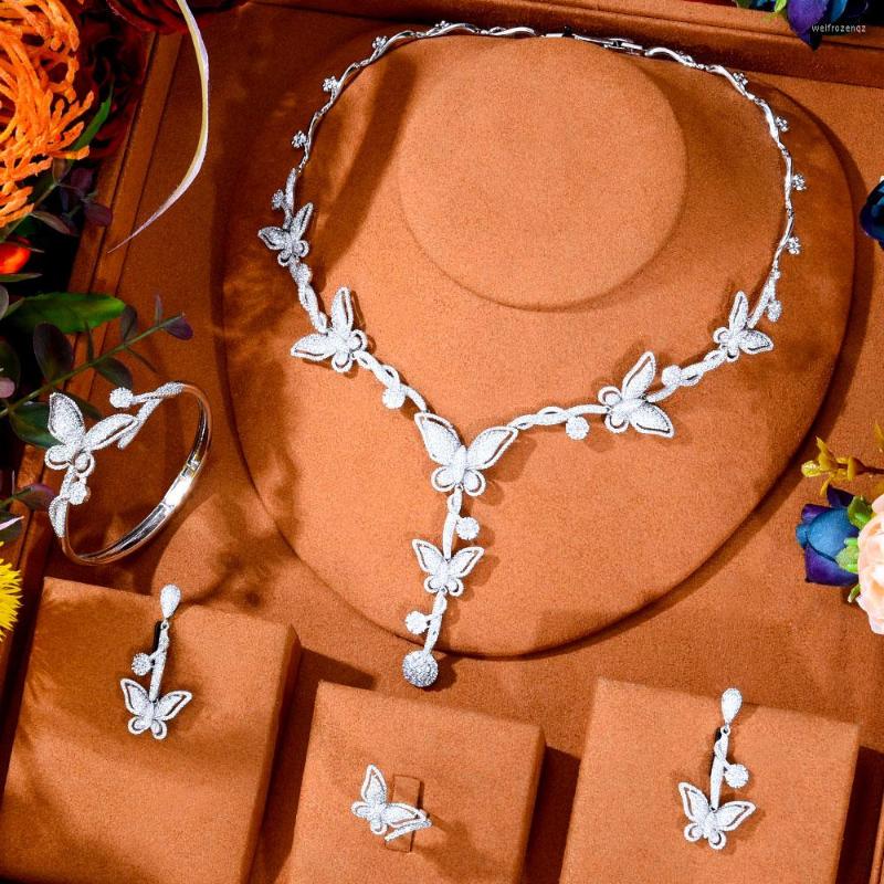 

Necklace Earrings Set GODKI Luxury 3 TONE BUTTERFLIES African For Women Wedding Full Micro Cubic Zirconia Dress Earring Sets, Picture shown