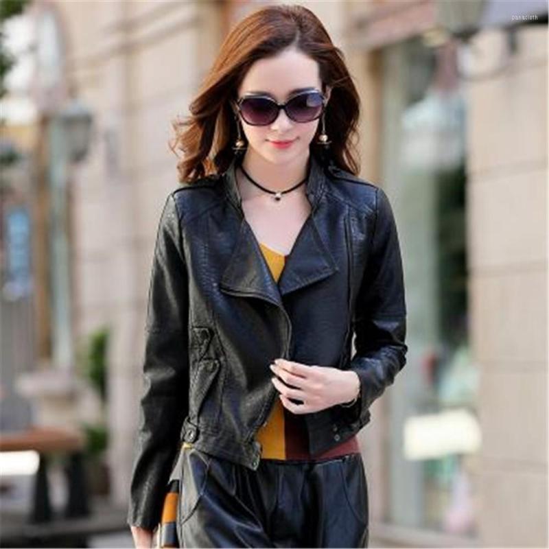 

Women's Leather Jacket Veste Autumn Coat Fashion Biker Zipper Women Sheepskin Femme Genuine Coats Jackets, Wiht cotton