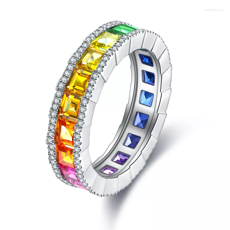 

Cluster Rings Arrival Eternity Band Ring Sterling 925 Silver Rainbow Diamond For Women Christmas Gift Envio Gratis