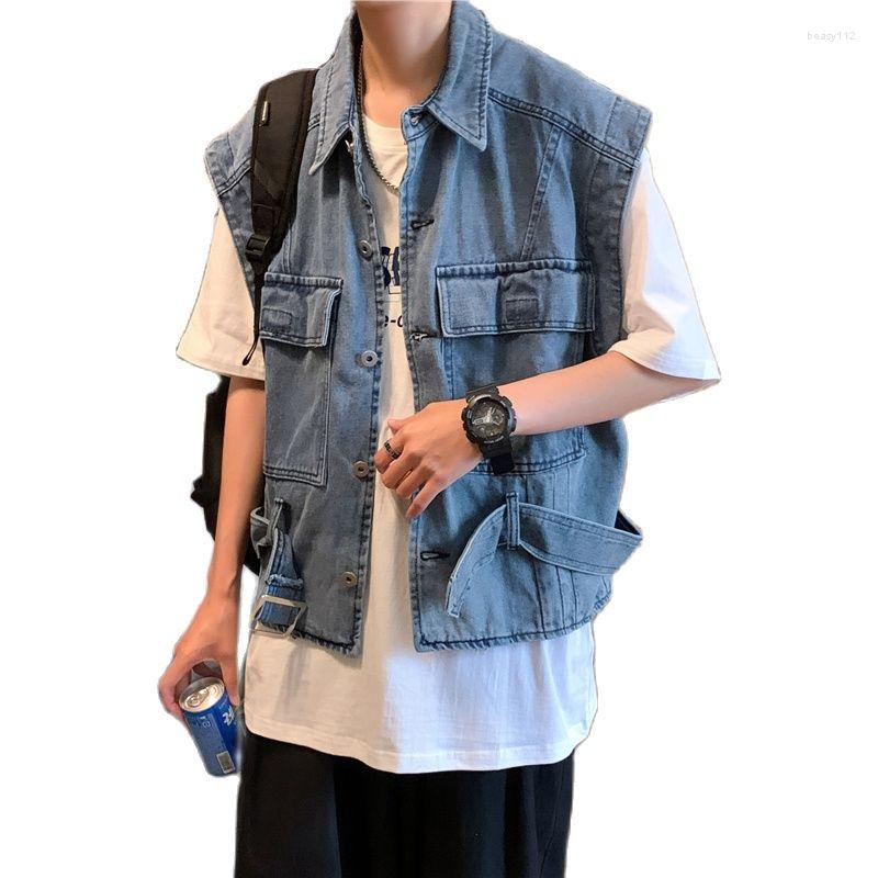 

Men' Vests Nice Fashion Denim Vest Mens Sleeveless Jackets Coats Waistcoat Men Turn Down Collar Casual Jeans Jacket Streetwear, Black