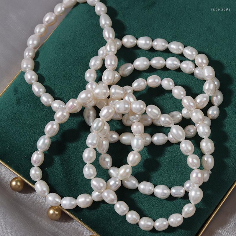 

Strand 7mm Elegant Natural Freshwater Pearl Bracelets White Rice Baroque Charm Elastic Bangle For Women Wedding Party Gift