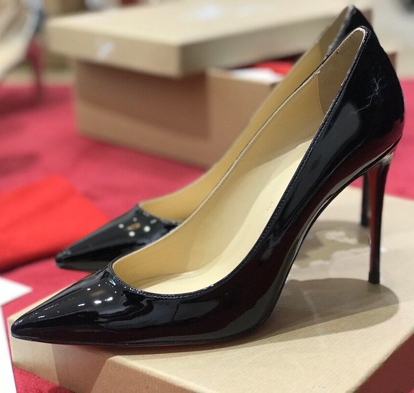 

Designer Pumps High Heel Shoes Red Brand Bottom Shiny Nude Black Patent Leather 8cm 10cm 12cm Thin Heels Pointed Toe Wedding Shoes with Box and Dust Bag 34-44, Black v
