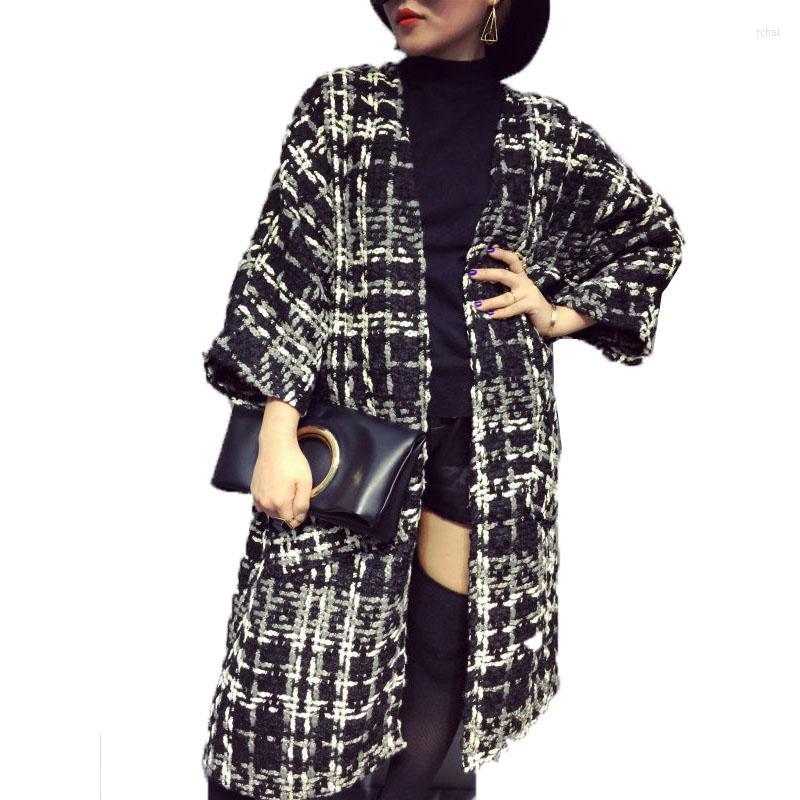 

Women's Trench Coats Coat Women's Elegant Woolen 2022 Spring Autumn Long Houndstooth Tweed Wool Windbreaker Cardigan Female A1341, Red