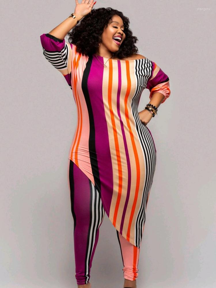 

Women's Two Piece Pants -5XL Big Size 2 Pieces Set Sexy Autumn Fashion Women Female Irregular Tops Long Sleeve Pullover Bodycon Stripe, Fuchsia