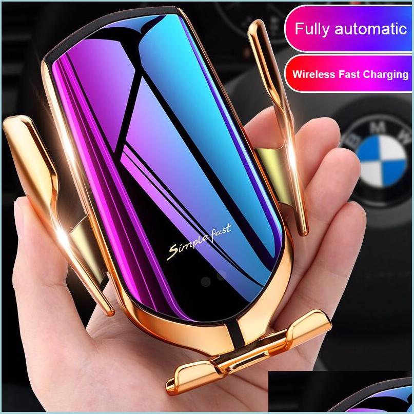 

Car Charger R1 Matic Clam 10W Wireless Charger Car Holder Smart Infrared Sensor Qi Gps Air Vent Mount Mobile Phone Bracket Stand Dro Dhwkg, With retail box