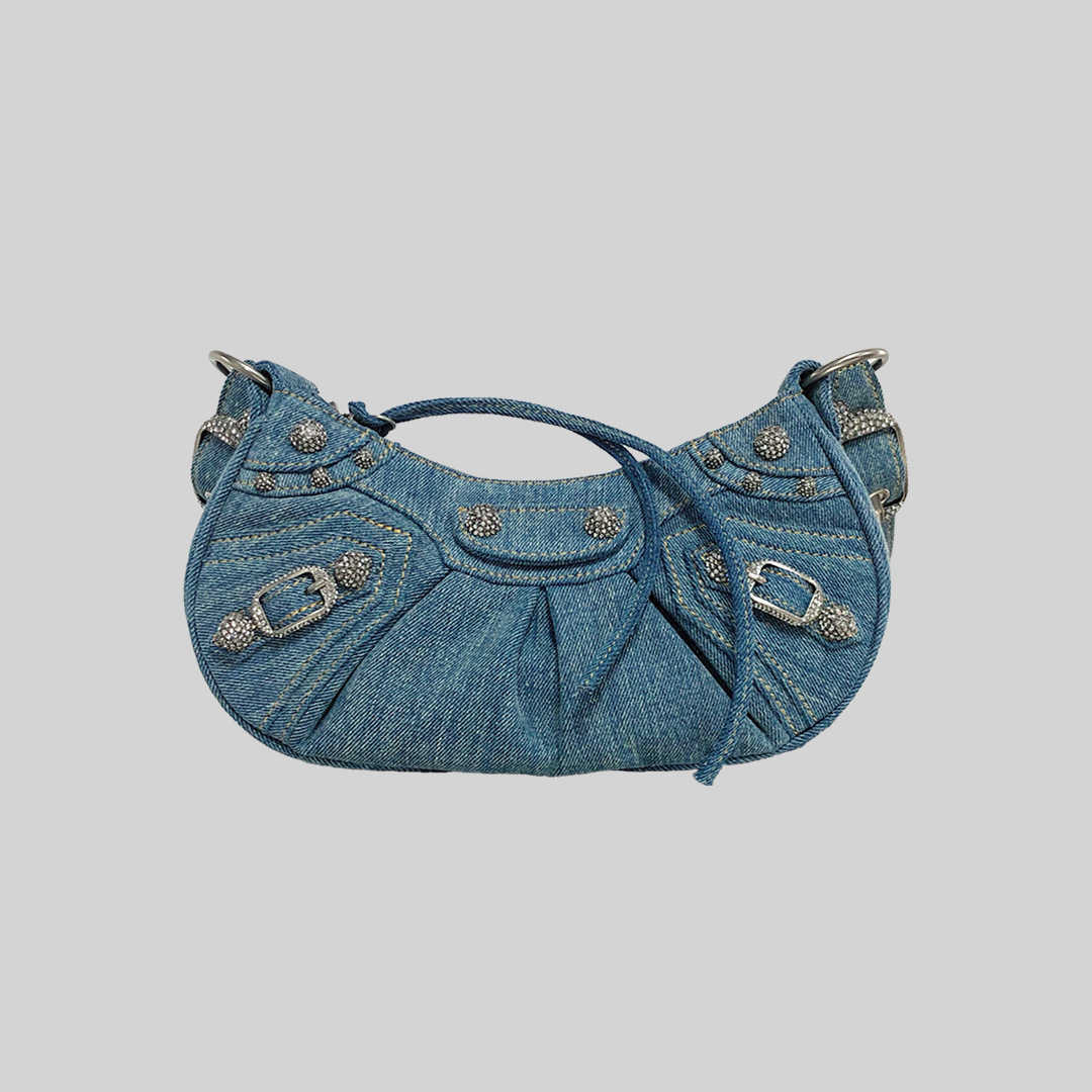 

AHer Max Design leather Balenicass biker bag BL Dumpling Canvas Women's Crossbody Handheld One Shoulder Fashion INS, Spot denim