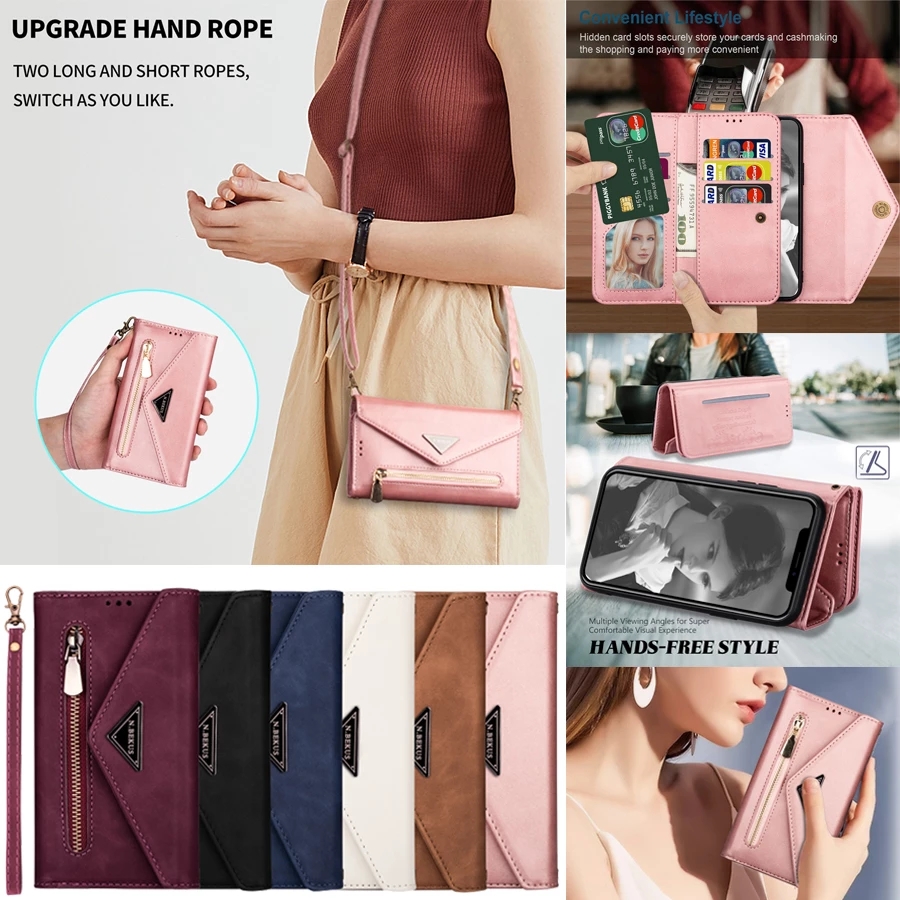 

Wallet Flip Zipper Leather Cases For iPhone 14 Pro Max 13 12 11 SE X XR XS Max 8 7 6 6S Plus 5 5S