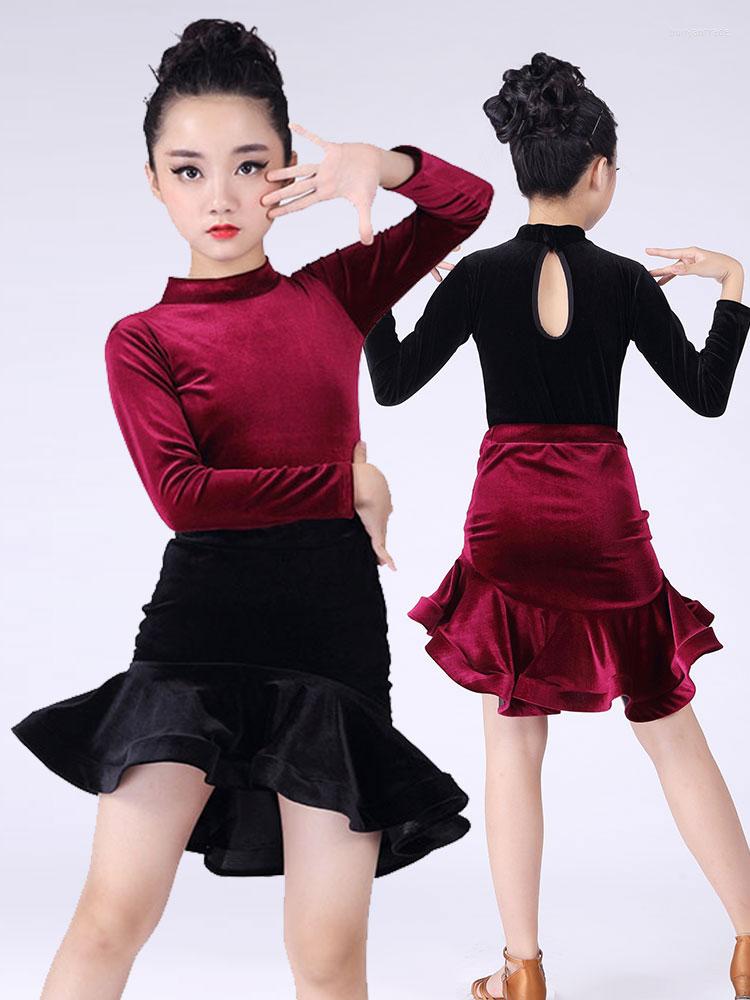

Stage Wear Latin Dance Performance Clothing Children Autumn Girl Skirt Split Practice Winter Children's Show, Purple