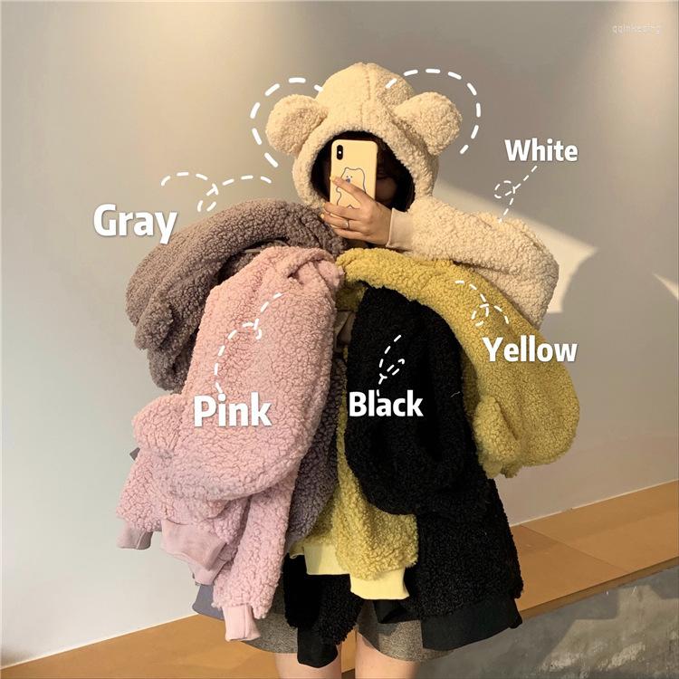 

Women's Hoodies Women's Sweater Design Sense Niche Imitation Lamb Cashmere Cute Bear Ears Hair Loose Long-sleeved Women, Beige