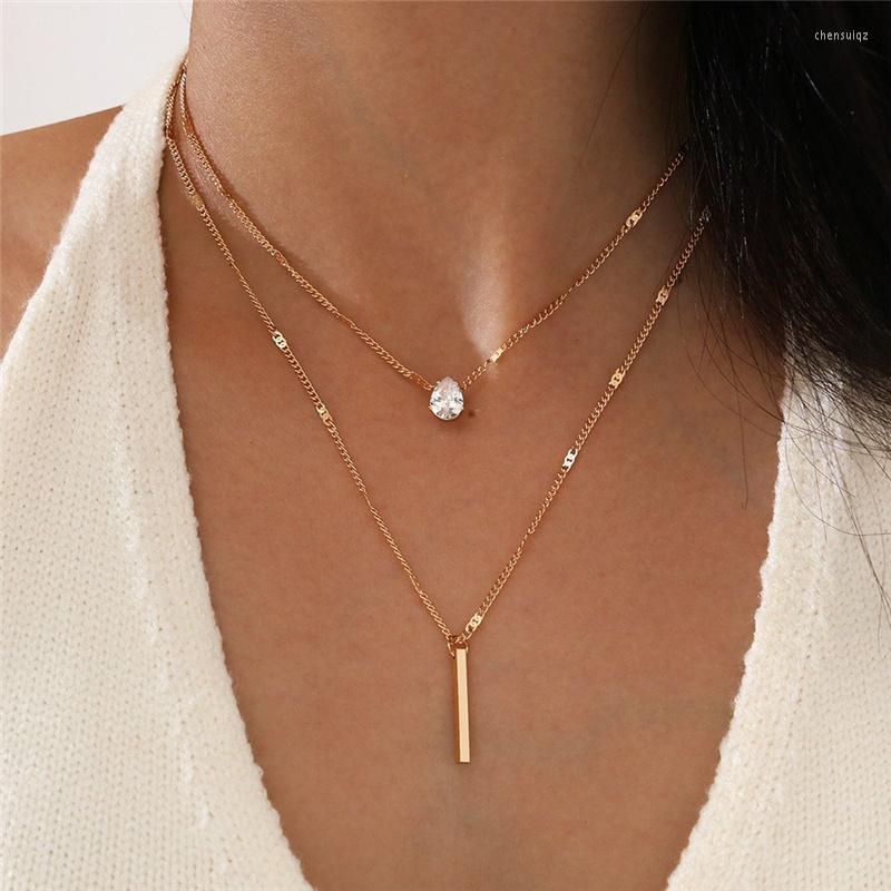 

Pendant Necklaces Simple Crystal Geometric Gold Color Necklace Set For Women Charms Fashion Square Rhinestone Female Vintage Jewelry 2022