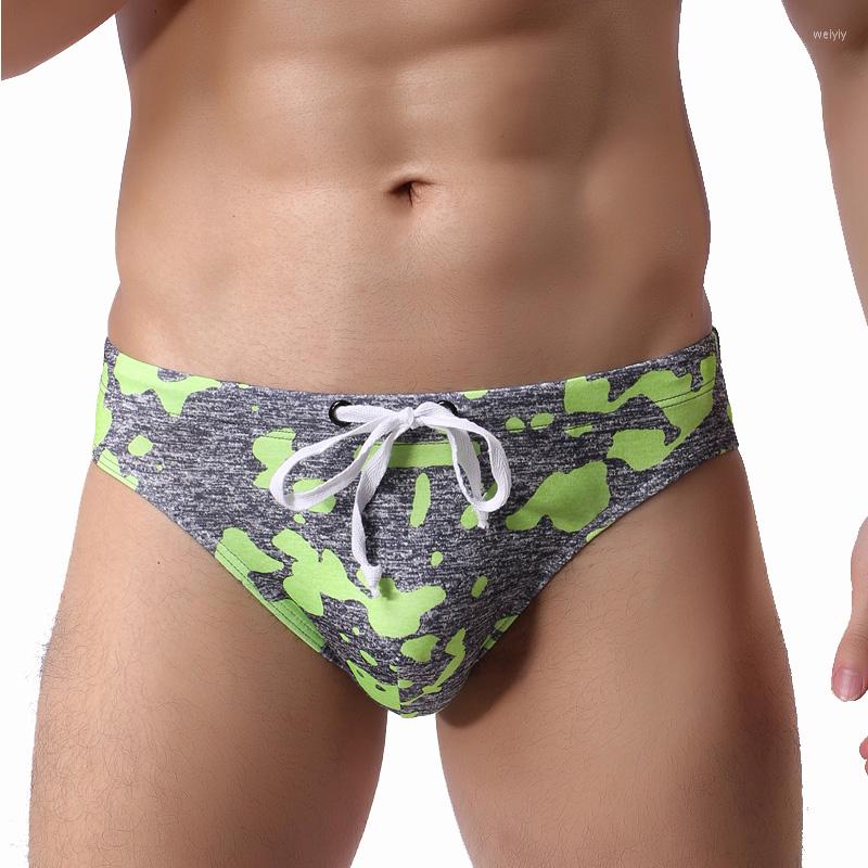 

Underpants Men Underwear Briefs Homewear Low Waist Lacing Adjustable Print Breathable Quickly Dry For Swimming Beachwear, Green