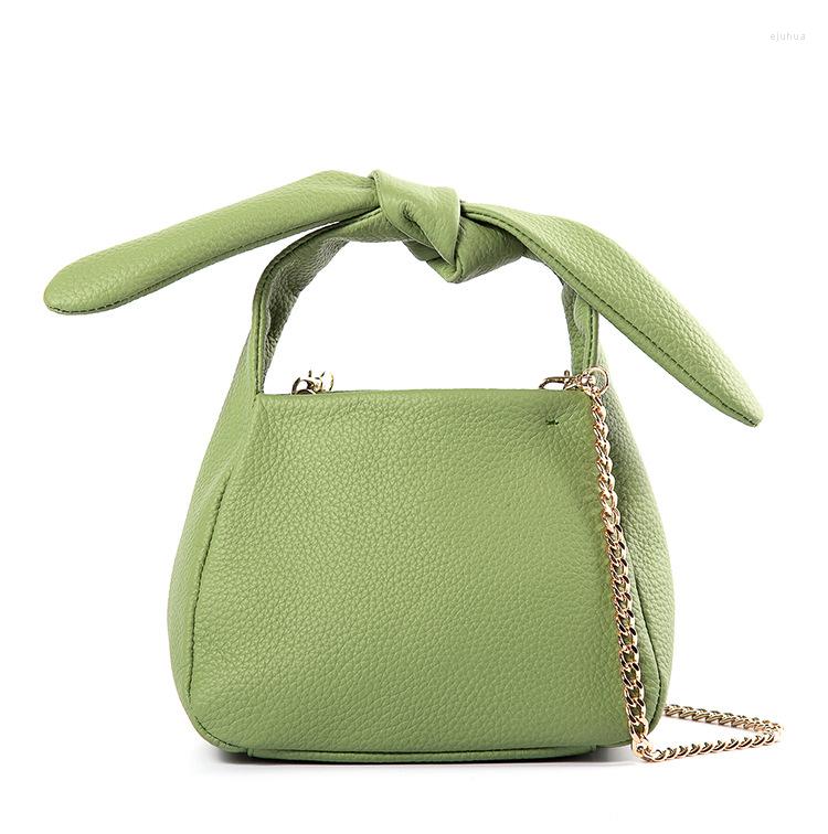 

Evening Bags 2022 Foreign Trade Women's Crossbody BagTop Layer Cowhide Shoulder Bag Ins Wind Knot DecorativeChain Handbag, Beige