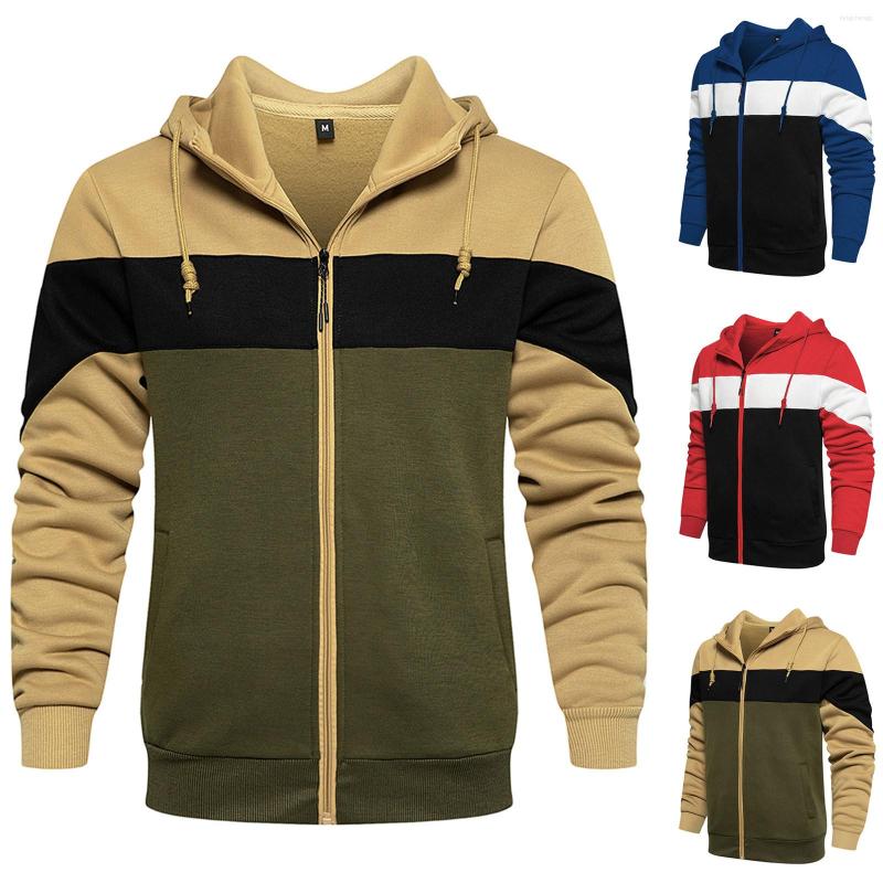 

Men' Hoodies Mens Zip Up Sweatshirts Fashion Patchwork Jumper Pullover Male Casual Slim Fit Outwear Coat Jackets Warm Tracksuit, Khaki