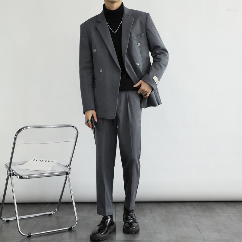 

Men's Suits Men Business Casual Office Jacket Pant Man Korean Streetwear Fashion Suit Blazers Coat Pants Wedding Sets, Black