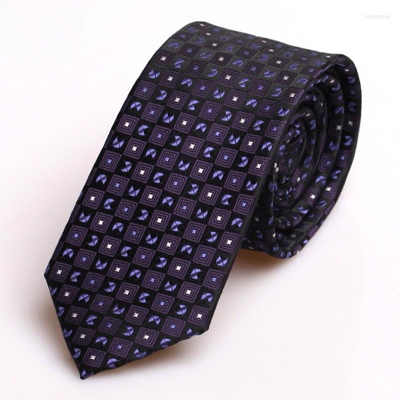 

Bow Ties Formal Business Fashion Slim For Men Purple Jacquard Weave 6cm Plaid Gravata Profession Work Corbatas Skinny With Gift Box