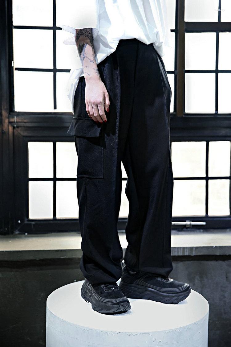 

Men' Pants Solid Men' Color Cargo Big Pockets Straight Trend Male Casual Overalls Trousers Can Be Adjusted Loose Plus Size, Black