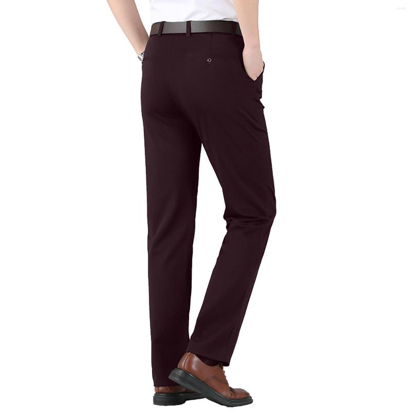 

Men's Pants Waist Trousers Color Thin Elastic Solid Casual High Business Men's, Dark gray