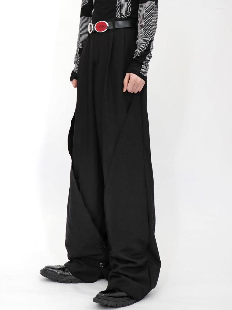 

Men' Pants Design Button Niche Stitched Casual Men Loose Straight 2023 High Street Wide Leg Darkwear Male Trousers 2A6517, Black