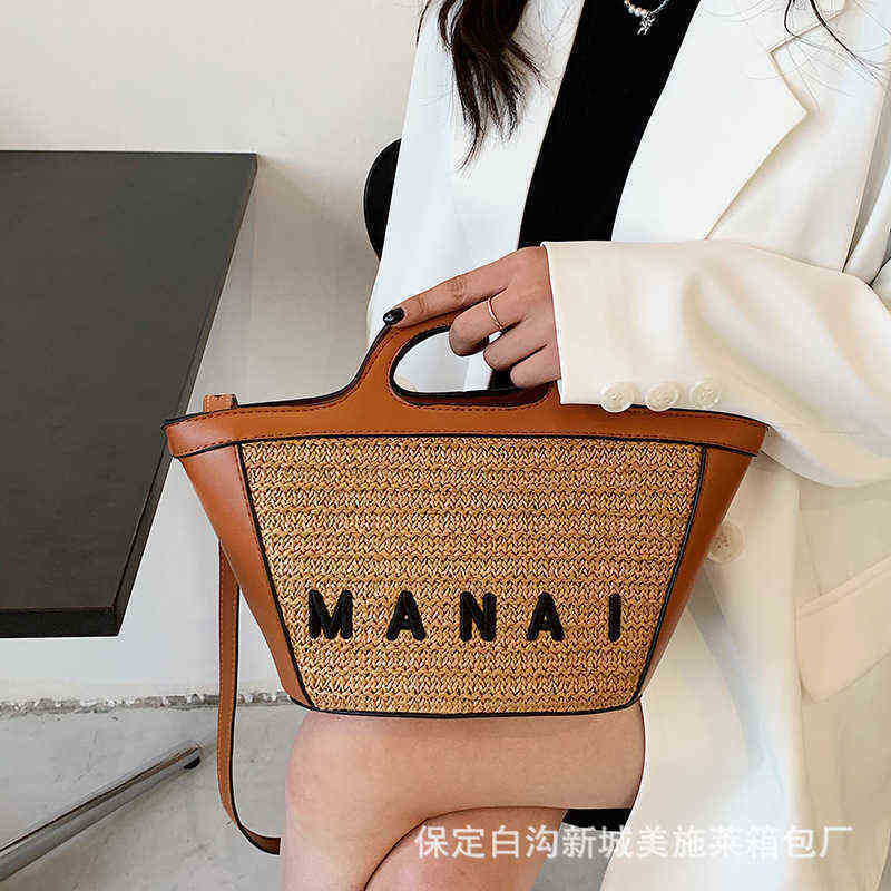 

Totes Straw Bag Women New Fashion Portable Vegetable Basket Versatile One Shoulder Messenger Bag 221104, Small black