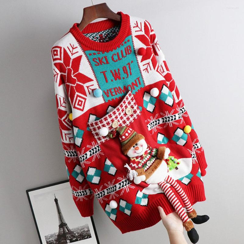 

Women' Sweaters Autumn O-Neck Christmas Sweater Women Casual Long Sleeve Knitted Top Winter With Ugly Kawaii Pullover Jumpers, Red