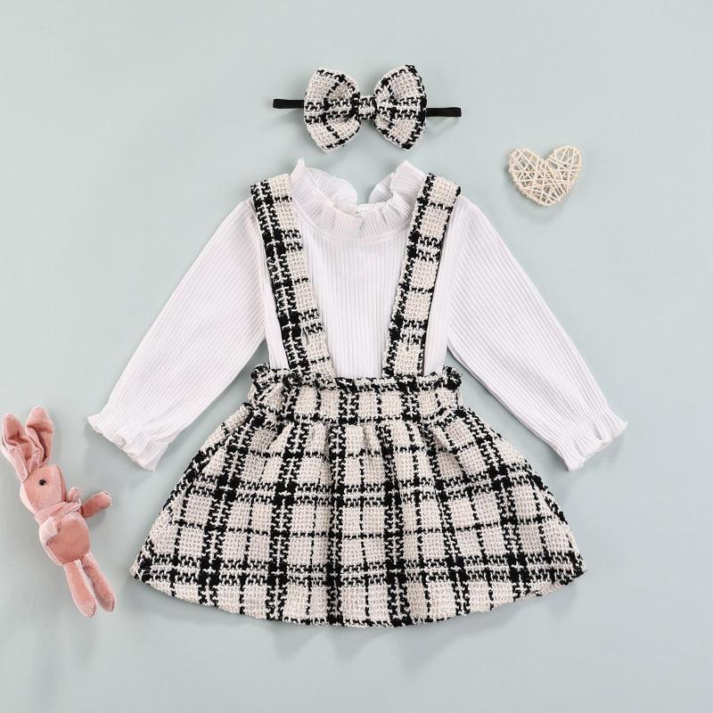 

Clothing Sets CitgeeAutumn Infant Baby Girls Skirt Outfits Long Sleeves Romper Plaid Suspenders Headband Clothes 0-18Months, Picture shown