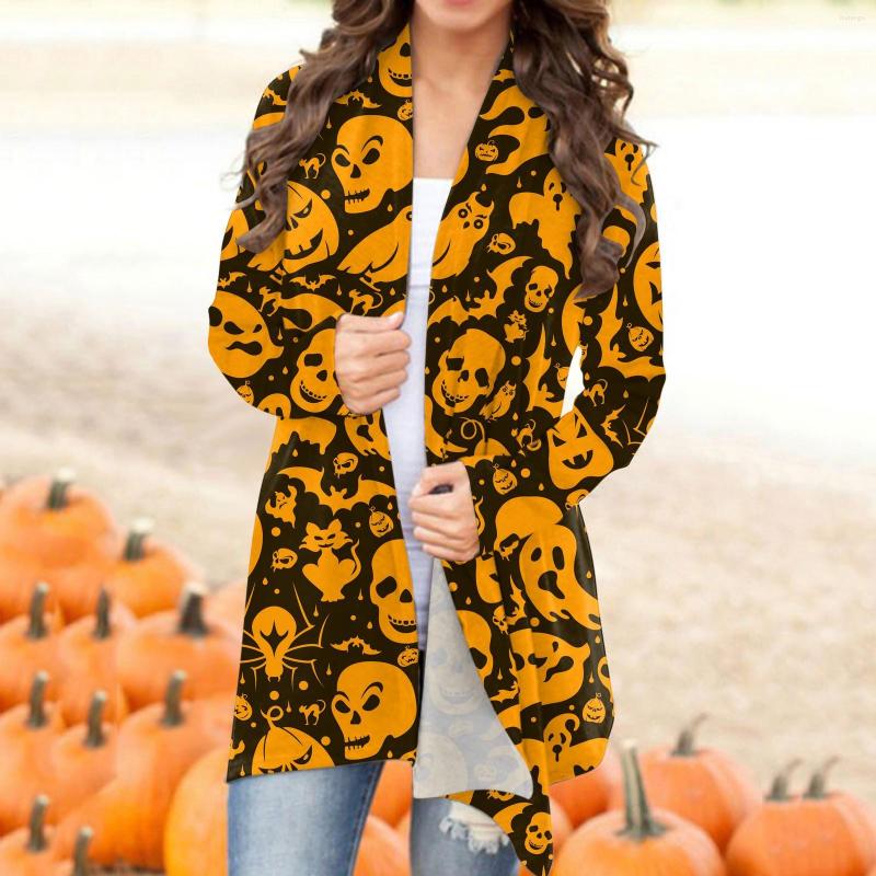 

Women's Jackets Things For Mom Lightweight Jacket Women Women's Halloween Pumpkin Printed Cardigan Coat Casual Long Sleeve Blouse, Grey