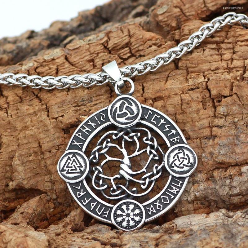 

Pendant Necklaces Stainless Steel Vintage Odin Triangle Geometry Rune Pattern Tree Of Life Necklace Jewelry For Men