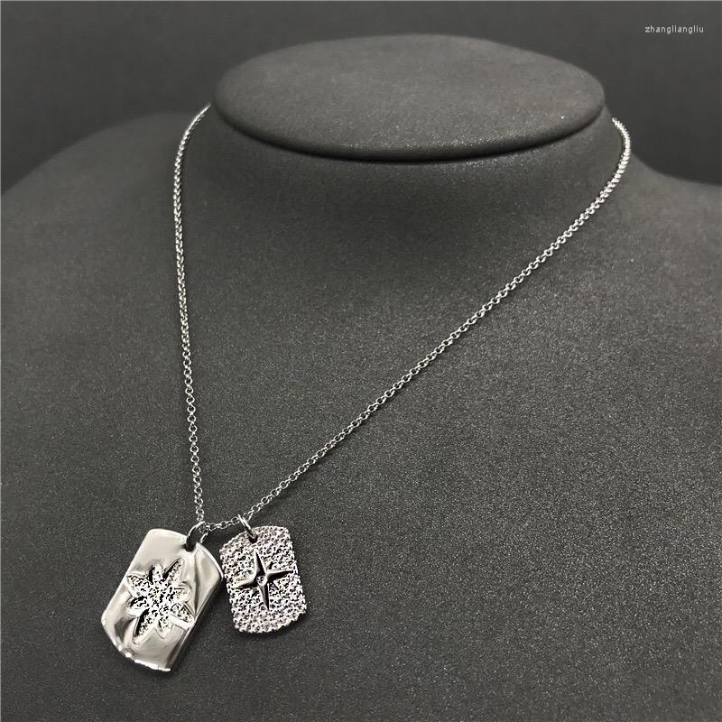 

Pendant Necklaces 2022 Brand Silver Color Necklace Two Rectangles Carved Stars Pendants Adjustable Fashion For Women Jewelry Gift