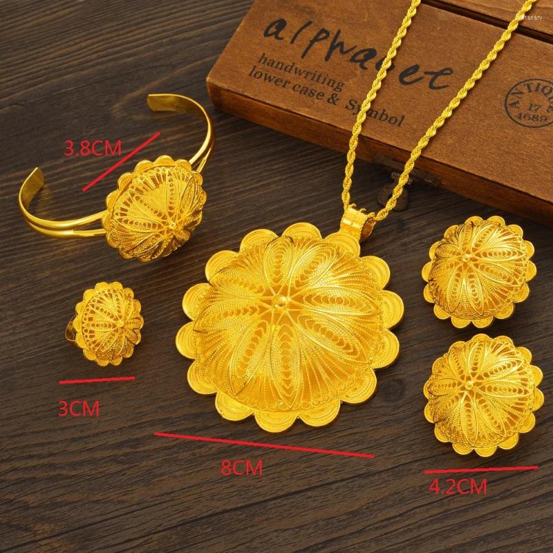 

Necklace Earrings Set Fashion Ethiopia Gold Eritrea Ethiopian Big Good Jewelry Classic For Women's Habesha Wedding Party Gift, Picture shown