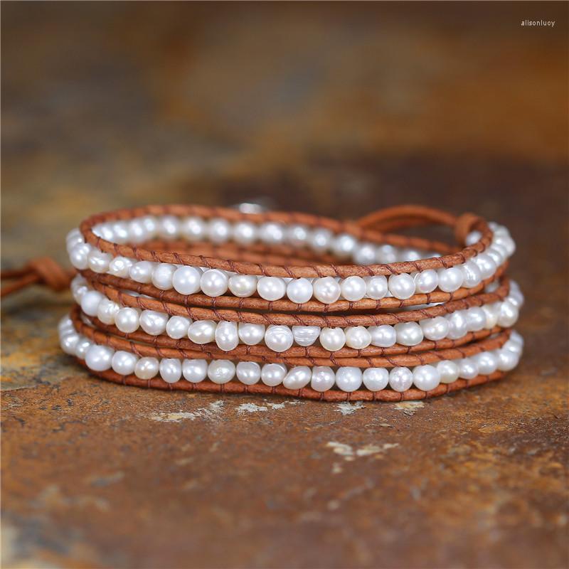 

Charm Bracelets Exclusive Vintage Wrap 4mm Freshwater Pearl Triple Statement Bracelet Bijoux Bohemian Bridesmaid Beads Jewelry