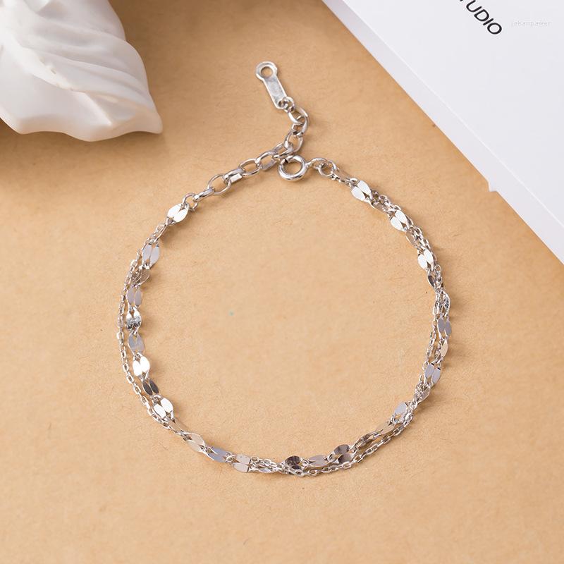 

Chains S925 Sterling Silver Tile Double-layer Bracelet Simple Creative Design Aesthetic Art Lady Temperament Jewelry Woman