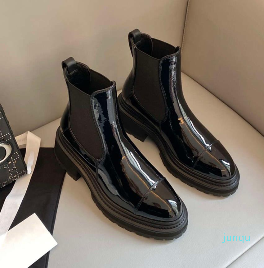 

Chelsea Boots Flat Shoes Ankle Boot Patent Leather High Elasticity Elastic Band Comfortable Designer Mixed Color Thick Bottom For 061, Grey