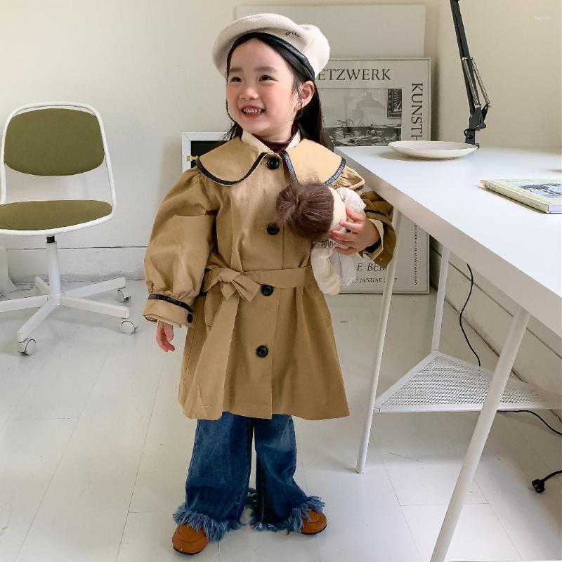 

Coat 2022 Outerwear Trench Turn-down Collar Button Belt Solid Fashion Casual Comfortable Soft Simple Autumn Children Girls, Beige