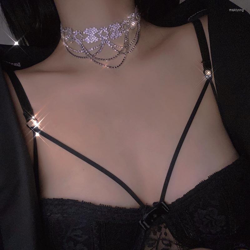 

Choker MOGAKU Shiny Rhinestone Clavicle Necklaces Exquisite Crystal Tassel Chokers Necklace For Women Fashion Jewelry Neck Accessories