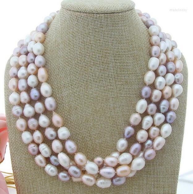 

Chains Beautiful 4row 10-12mm Multi Color Rice Freshwater Pearl Necklace
