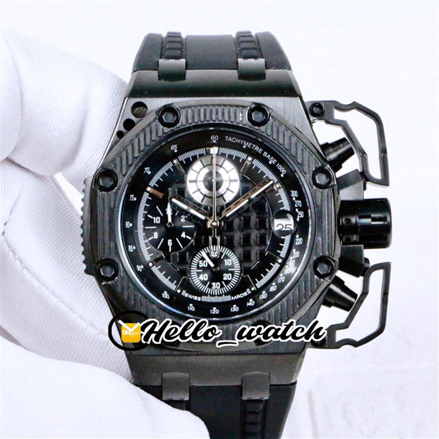 

3A New Oak 44mm 26165 Miyota Quartz Chronograph Mens Watch Black Texture Dial PVD All Black Steel Rubber Strap Sport Watches Hello241z, Waterproof service