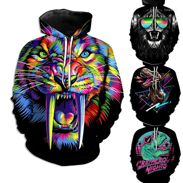 

Men's Hoodies Autumn Winter Fashion Animal Printer Sweatshirt Men/women Funny 3D Printed Hooded Pullovers, Gray