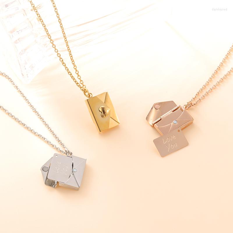 

Chains Envelope Locket Heart Necklace With Rose Gold Silver Color Love You Secret Hidden Message Pendant Gift Jewelry 2022