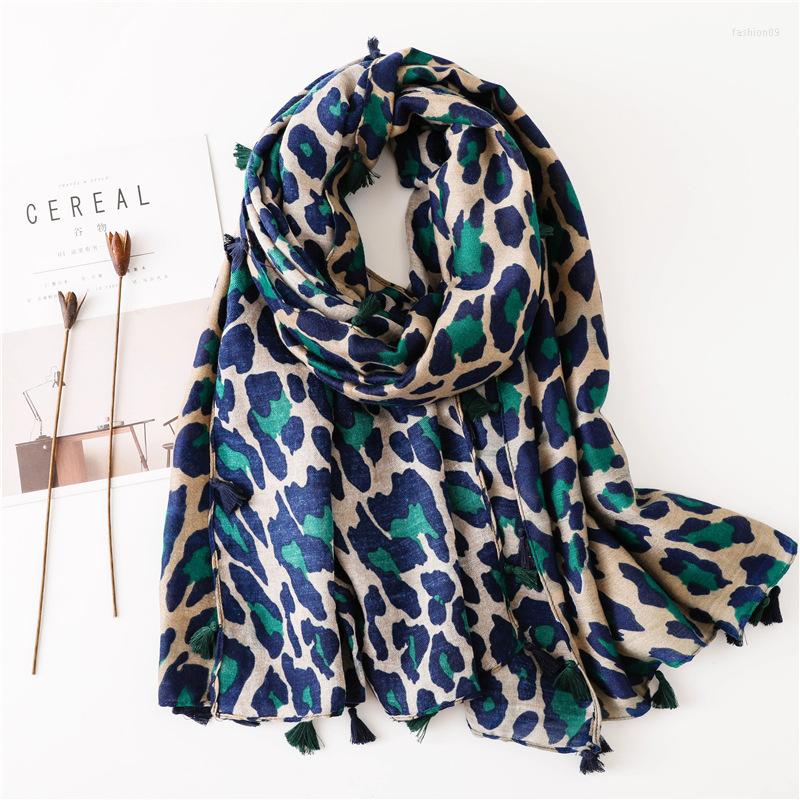 

Scarves Women Autumn Winter Neck Large Cotton And Linen Manteau Femme Scarf Shawl Dual-use Classic Blue Leopard Print Long