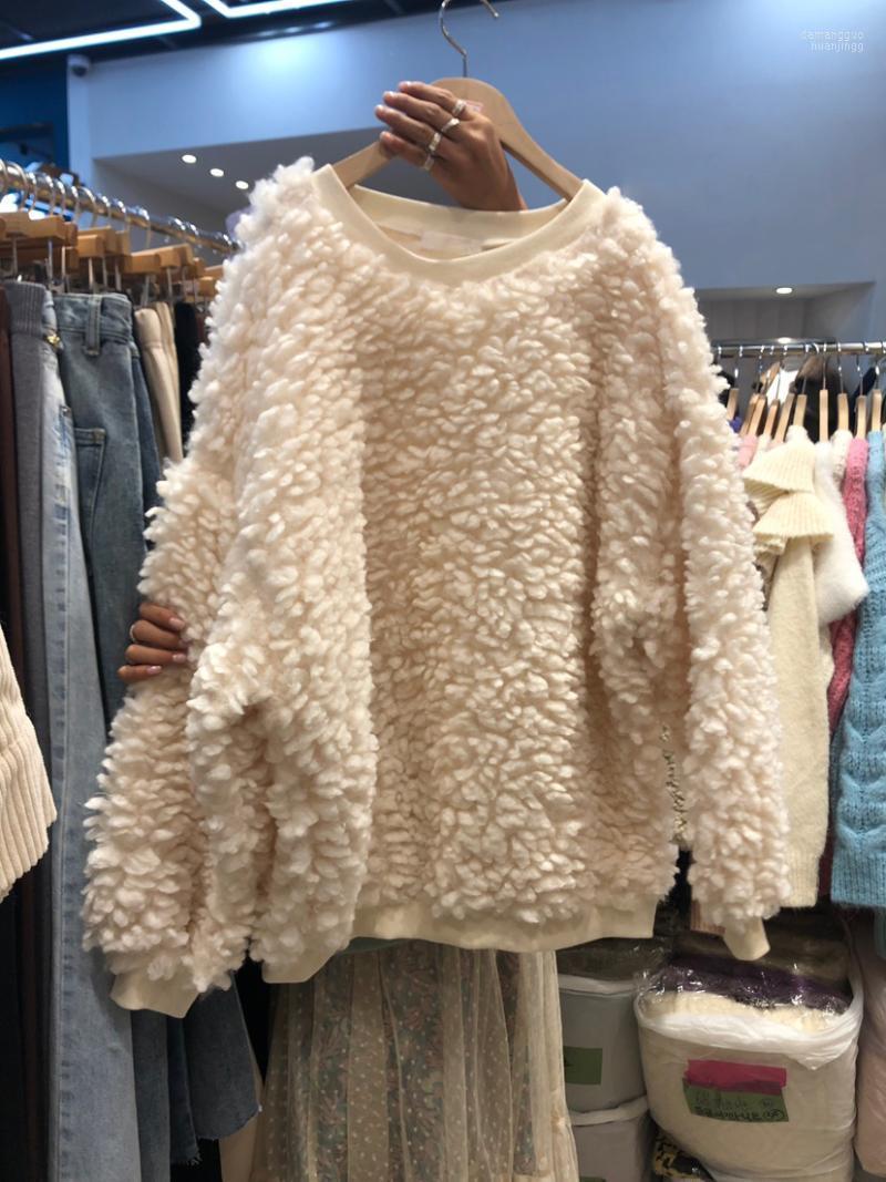 

Women' Hoodies Dongdaemun 2022 Autumn/winter Warm Woolly Loose Hoodie Casual Round Neck Long Sleeve Jumper Top Trend Women, Rice white