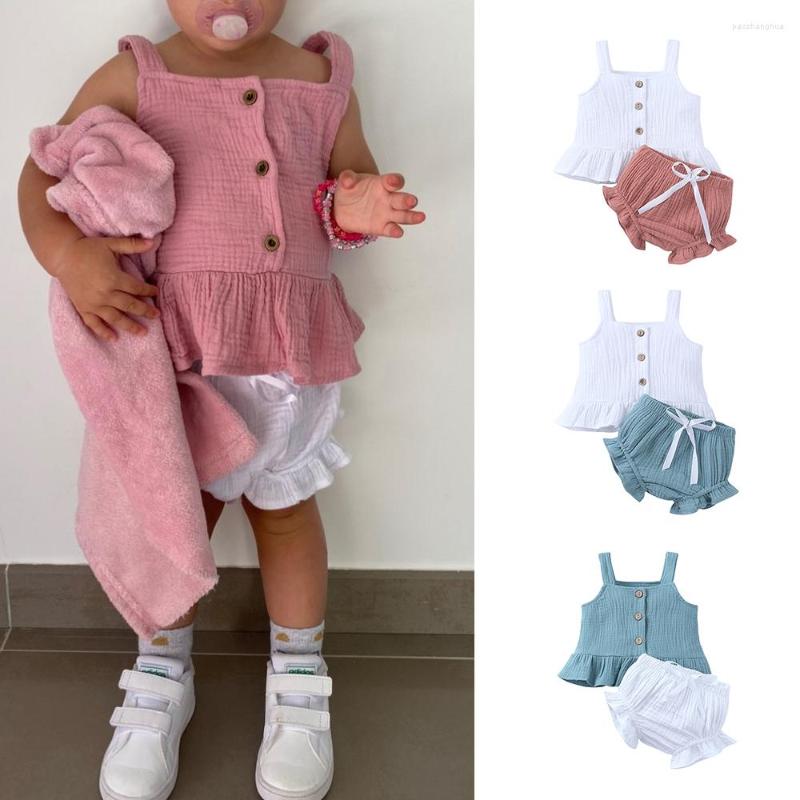 

Clothing Sets 2022 Toddler Baby Summer Outfit Clothes Infant Boys Girls Cotton Sleeveless Vest Shorts Suit 0-2T Tracksuit For Born