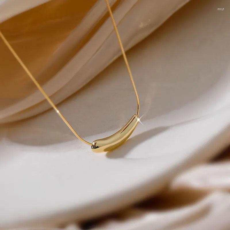 

Chains Fashion Gold Color Bean Pendant Necklace 316L Stainless Steel Short Clavicle Choker Couple Neckalce For Women Jewelry