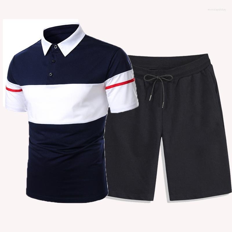 

Men' Tracksuits Summer Contrast Color Polo Shirt Men' Short Sleeve Casual Beach Shorts 2-Piece Set, Gray