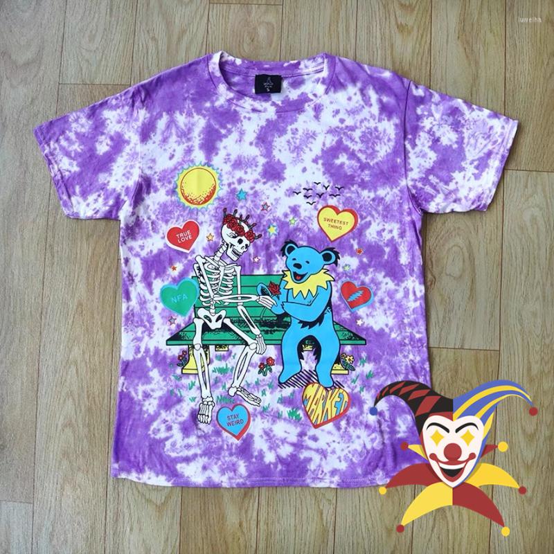 

Men' T Shirts Purple Tie Dye MARKE Shirt Men Women Skull Bear Print T-shirt Vintage Oversized Tee Tops