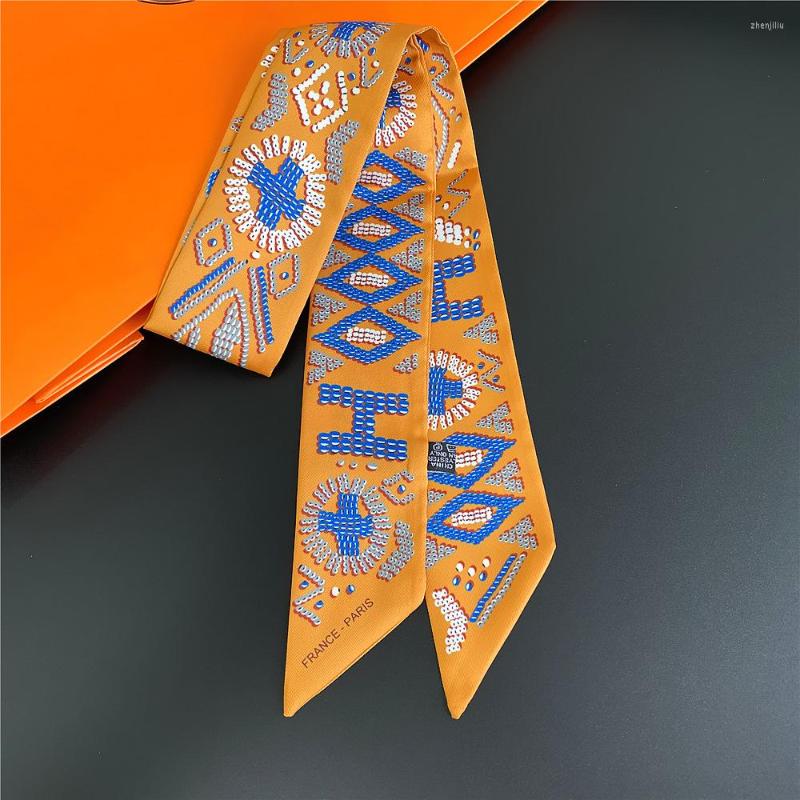 

Scarves Women Head Scarf Brand Small Tie Handle Bag Ribbon Long Silk Gemstone Letter Print Casual Style