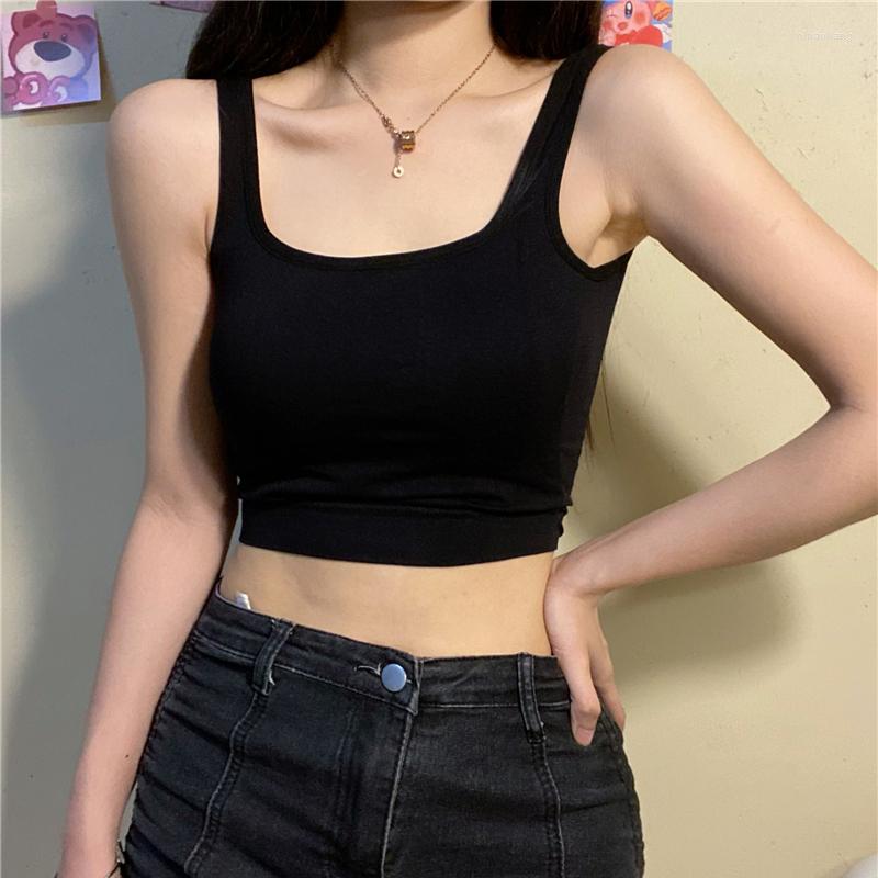 

Women's Tanks ITOOLIN 2022 Summer Cotton Crop Tops Sports Tube Cute Camis Women Basic Square Neck Tank With Padded, Green