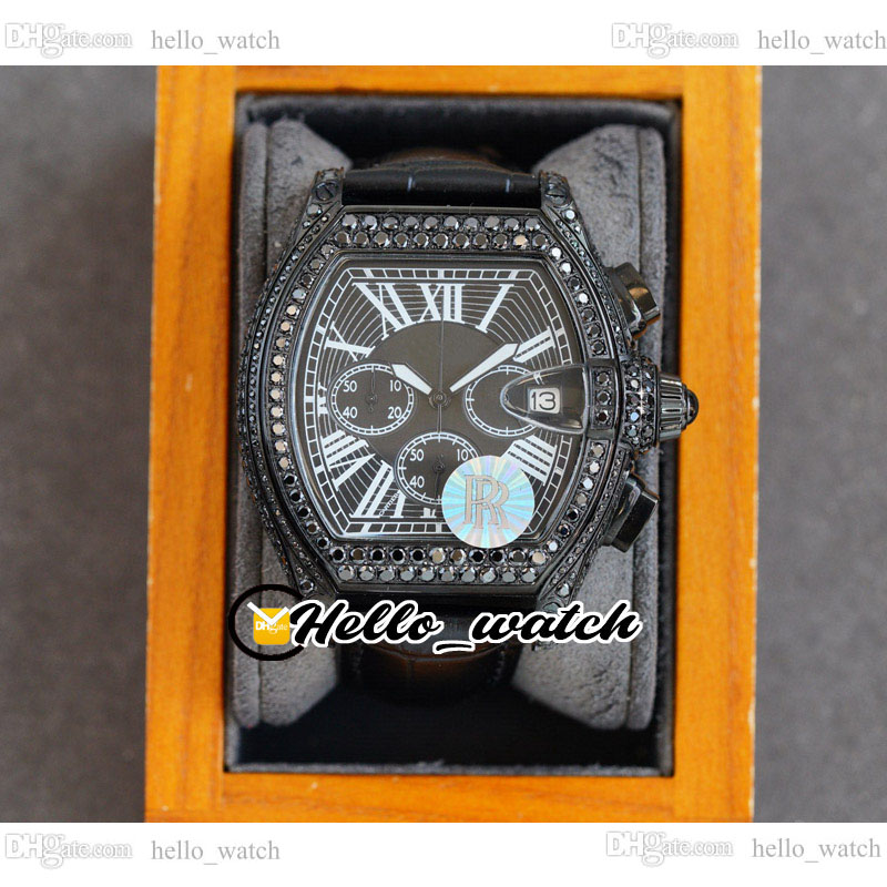 

TWF Tortue XL Miyota Quartz Chronograph Mens Watch PVD Steel Diamonds Bezel All Black Dial White Roman Markers Leather Strap Watches HelloWatch 09B1, Tw-210809-b1 (3)