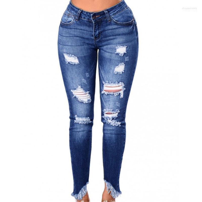 

Women' Jeans Women' Women Denim Slim High Elastic Hole Zippers Sexy Pants Stretch Trousers Female Skinny Pencil, Blue