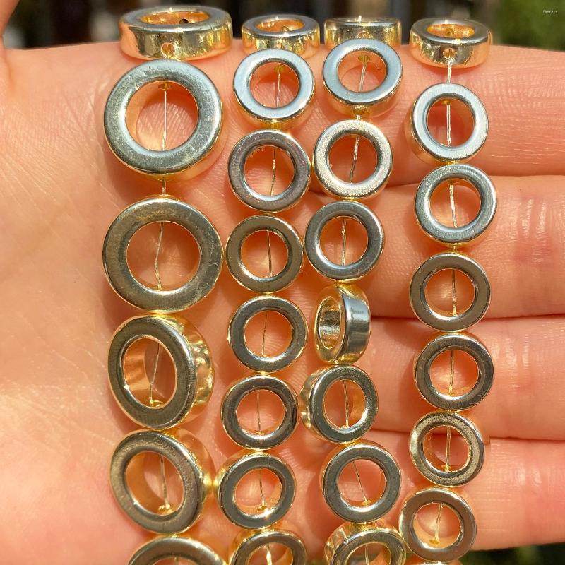 

Beads Natural Stone 9k Gold Plated Circle Hematite Hollow Ring Loose Spacer For Jewelry Making Bracelet DIY Charms 15"